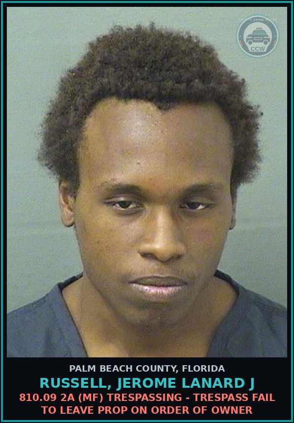 Booking mugshot of RUSSELL, JEROME LANARD J in Palm Beach County