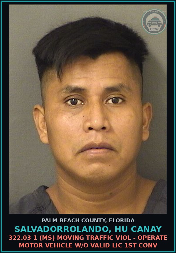 Booking mugshot of SALVADORROLANDO, HU CANAY in Palm Beach County