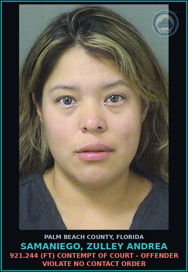 Booking mugshot of SAMANIEGO, ZULLEY ANDREA in Palm Beach County