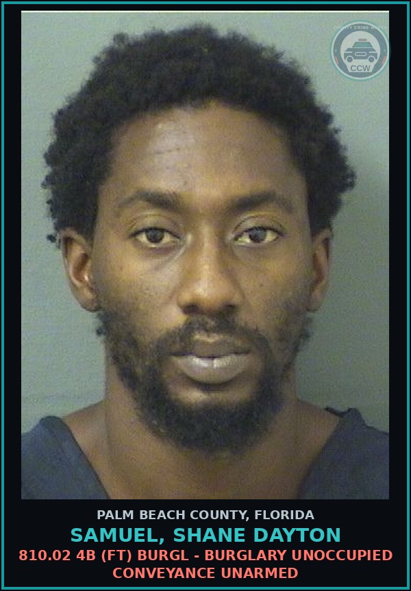 Booking mugshot of SAMUEL, SHANE DAYTON in Palm Beach County