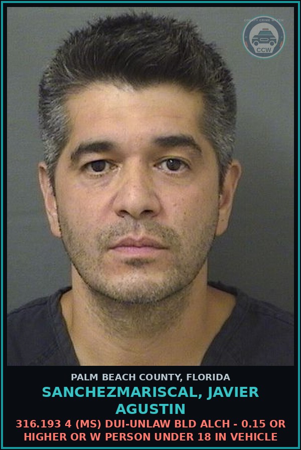 Booking mugshot of SANCHEZMARISCAL, JAVIER AGUSTIN in Palm Beach County