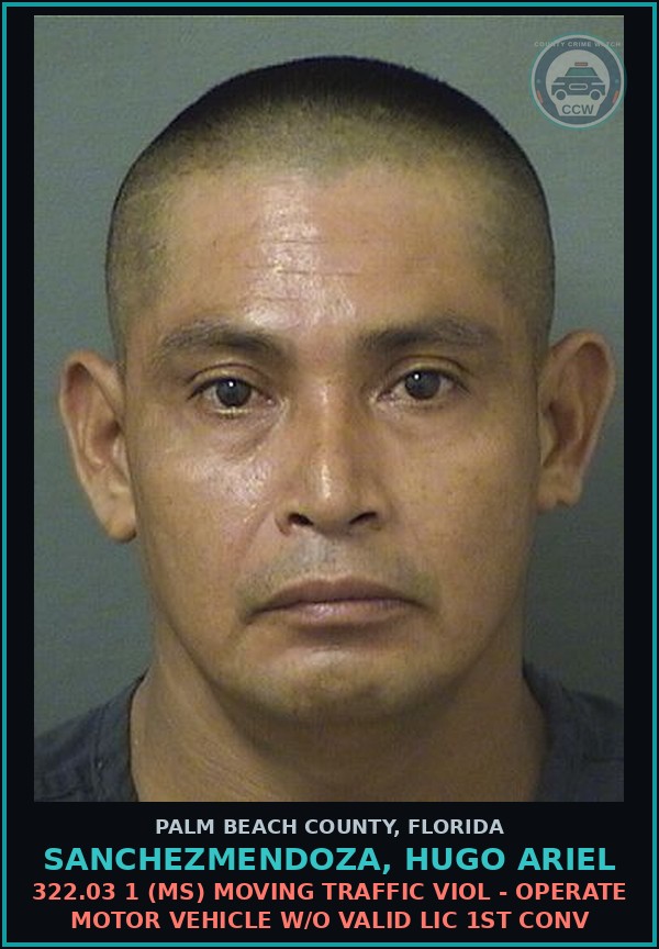 Booking mugshot of SANCHEZMENDOZA, HUGO ARIEL in Palm Beach County