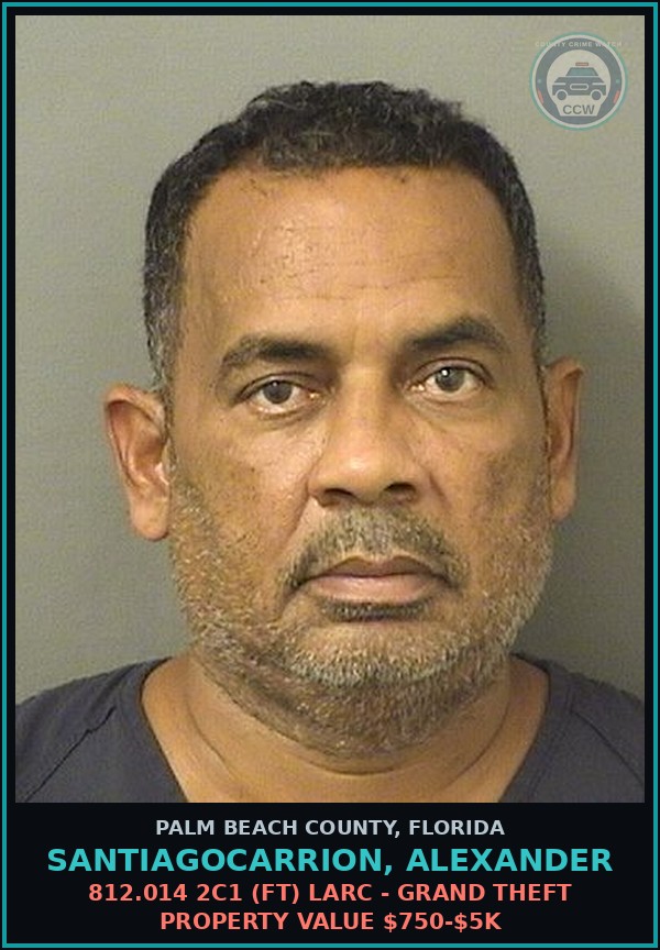 Booking mugshot of SANTIAGOCARRION, ALEXANDER in Palm Beach County