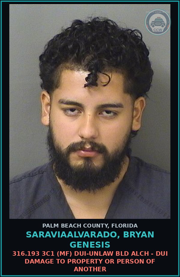 Booking mugshot of SARAVIAALVARADO, BRYAN GENESIS in Palm Beach County
