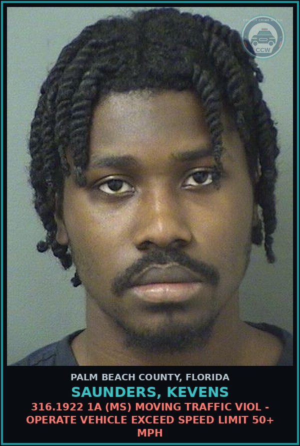 Booking mugshot of SAUNDERS, KEVENS in Palm Beach County