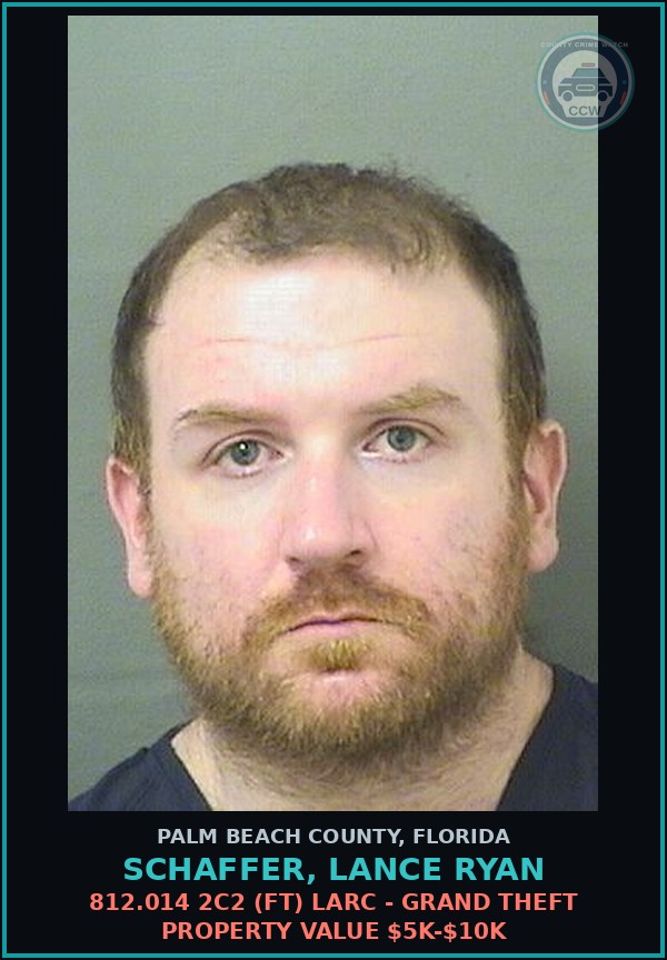 Booking mugshot of SCHAFFER, LANCE RYAN in Palm Beach County