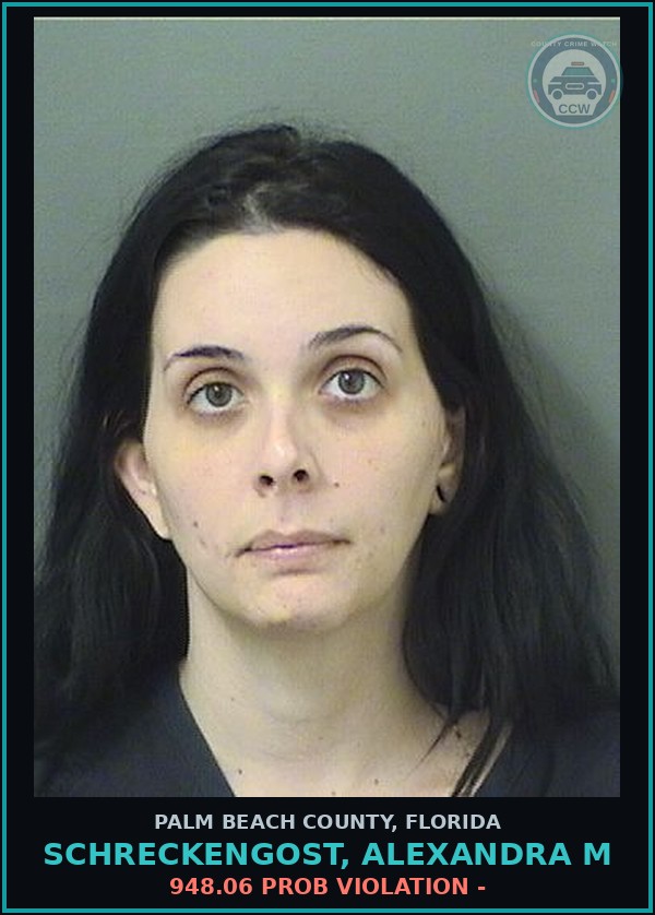 Booking mugshot of SCHRECKENGOST, ALEXANDRA M in Palm Beach County