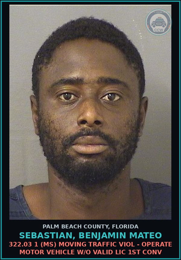 Booking mugshot of SEBASTIAN, BENJAMIN MATEO in Palm Beach County