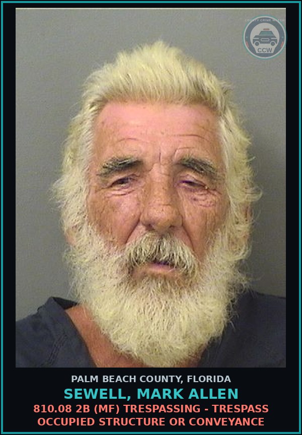 Booking mugshot of SEWELL, MARK ALLEN in Palm Beach County