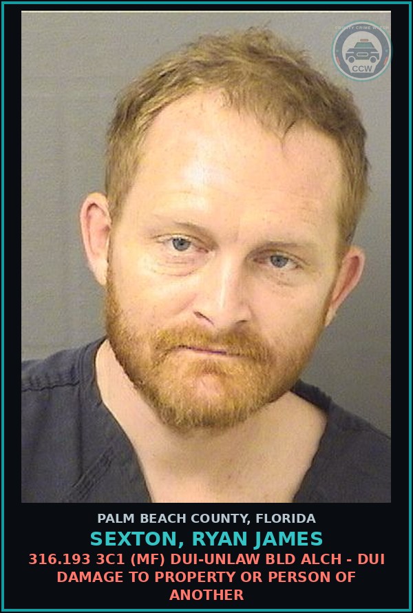 Booking mugshot of SEXTON, RYAN JAMES in Palm Beach County