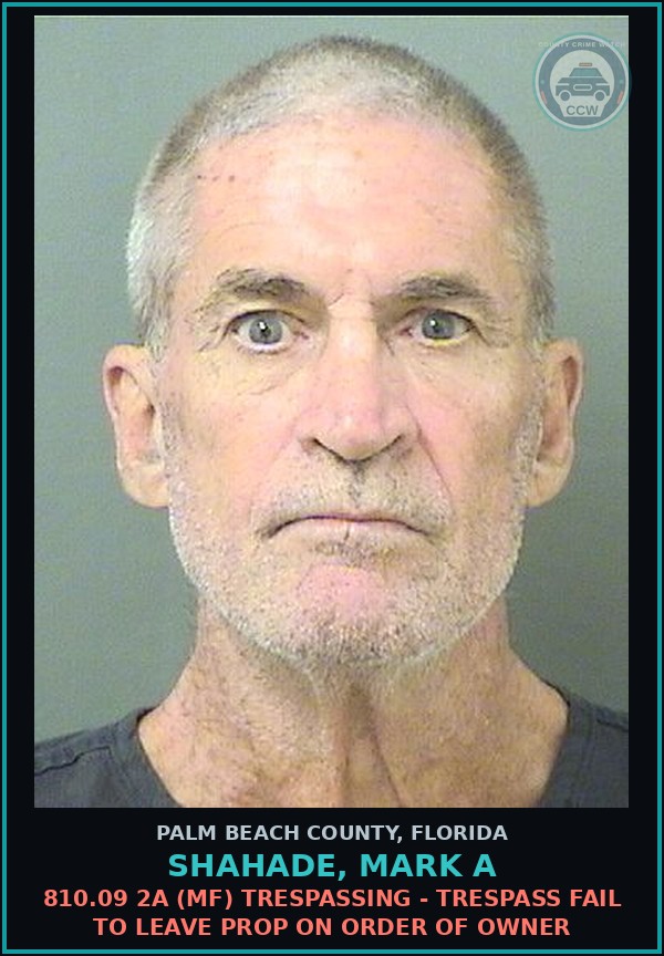 Booking mugshot of SHAHADE, MARK A in Palm Beach County