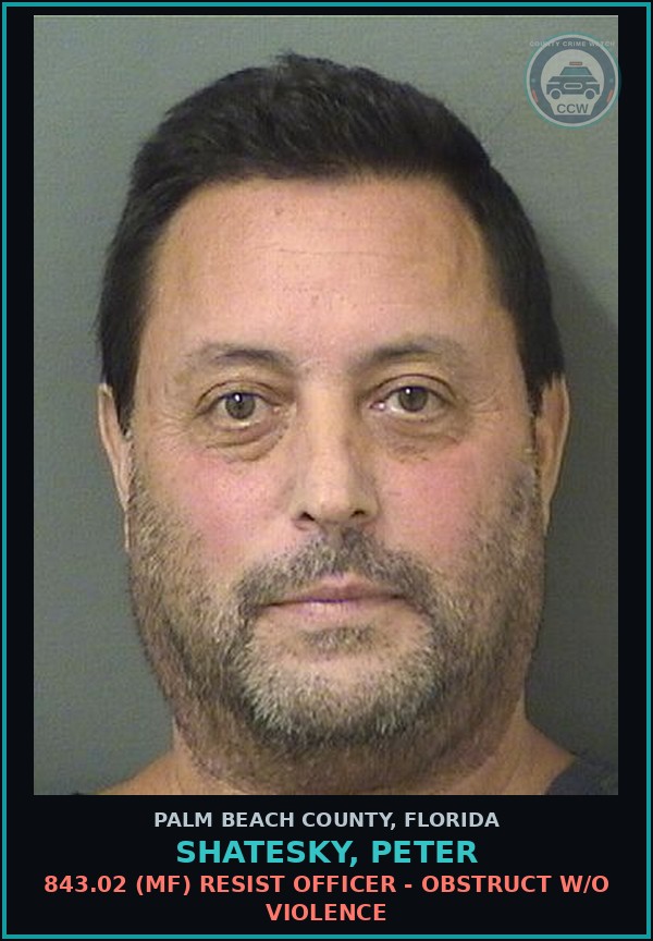 Booking mugshot of SHATESKY, PETER in Palm Beach County