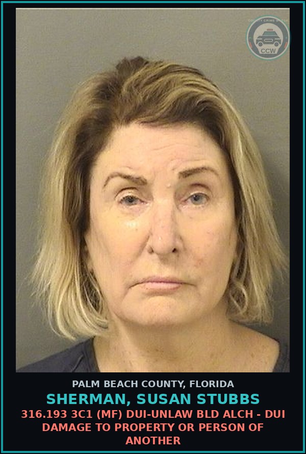 Booking mugshot of SHERMAN, SUSAN STUBBS in Palm Beach County