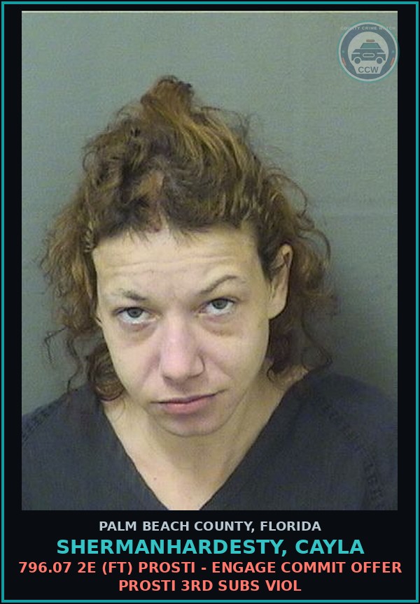 Booking mugshot of SHERMANHARDESTY, CAYLA in Palm Beach County
