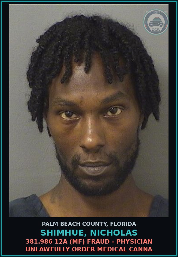 Booking mugshot of SHIMHUE, NICHOLAS in Palm Beach County