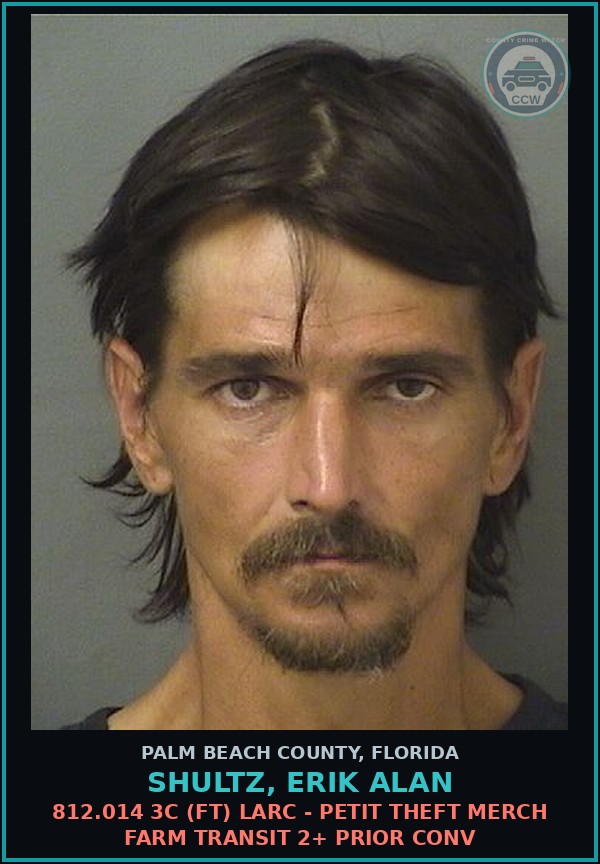 Booking mugshot of SHULTZ, ERIK ALAN in Palm Beach County