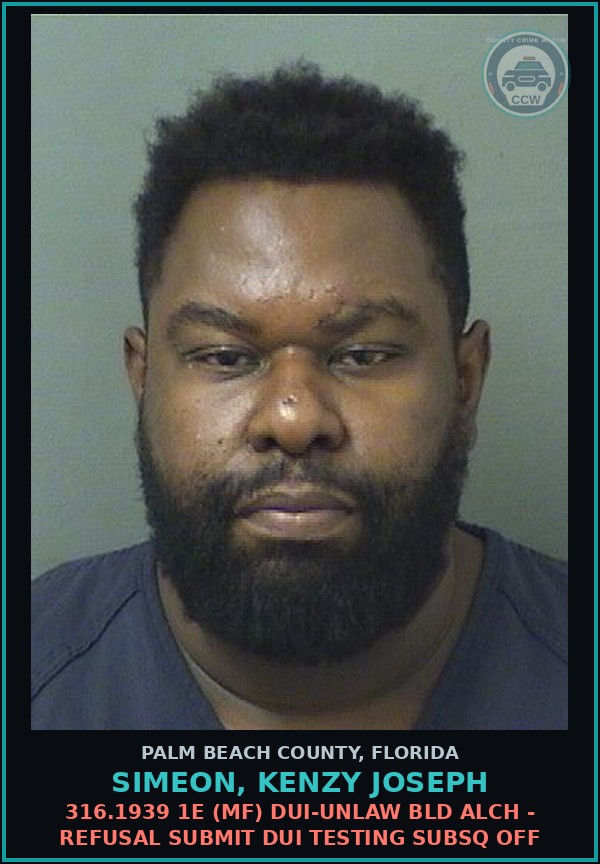 Booking mugshot of SIMEON, KENZY JOSEPH in Palm Beach County