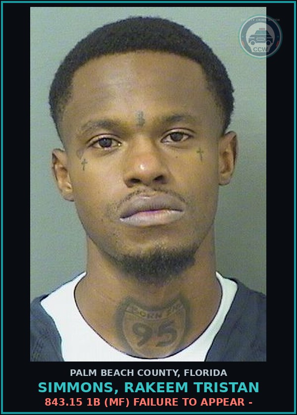 Booking mugshot of SIMMONS, RAKEEM TRISTAN in Palm Beach County