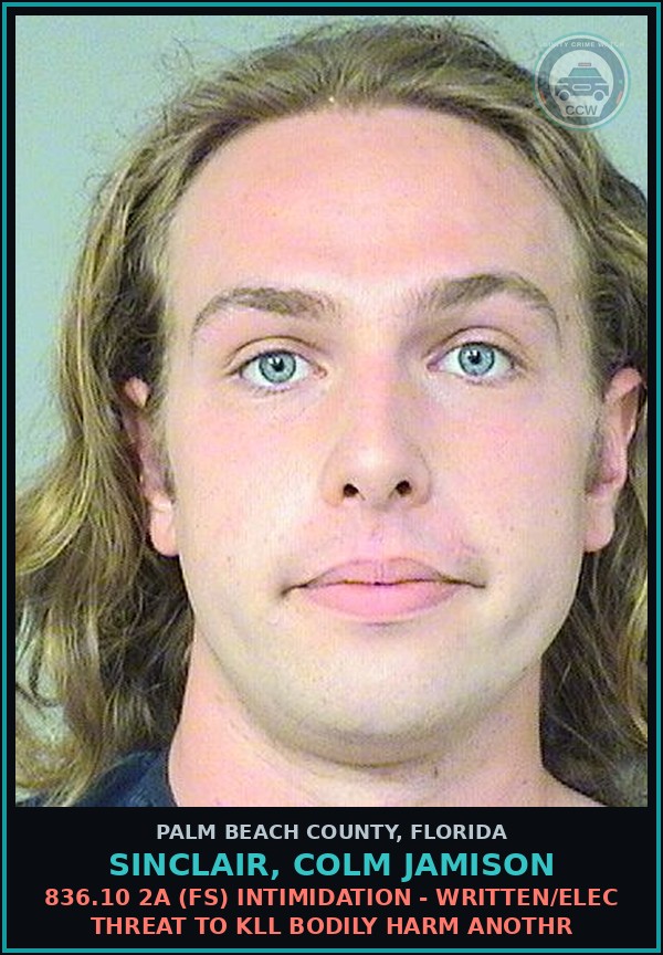 Booking mugshot of SINCLAIR, COLM JAMISON in Palm Beach County