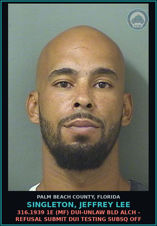 Booking mugshot of SINGLETON, JEFFREY LEE in Palm Beach County