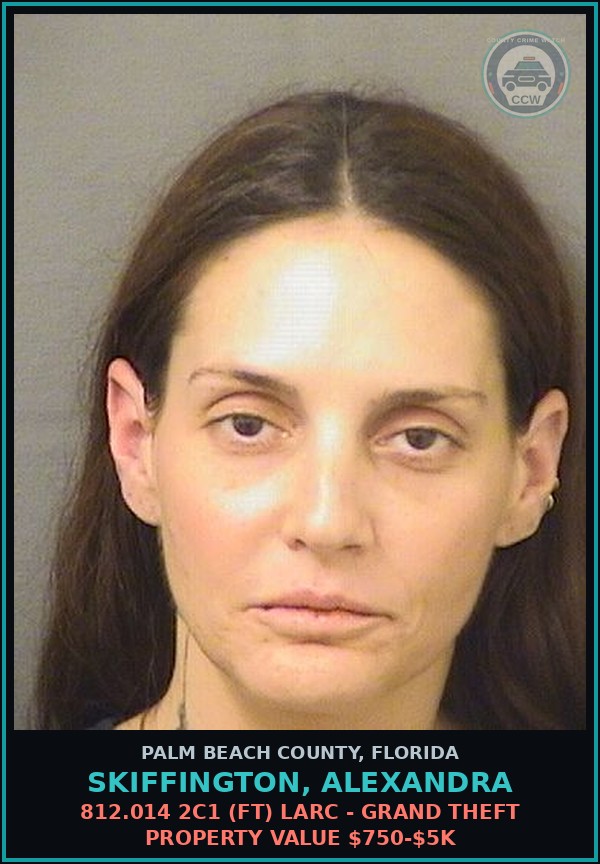 Booking mugshot of SKIFFINGTON, ALEXANDRA in Palm Beach County