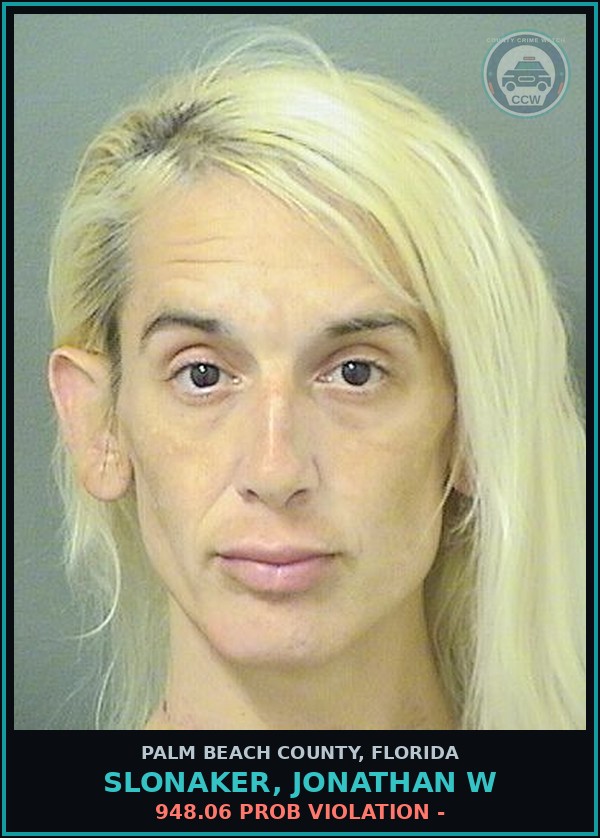 Booking mugshot of SLONAKER, JONATHAN W in Palm Beach County