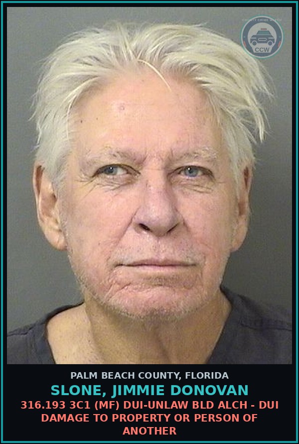 Booking mugshot of SLONE, JIMMIE DONOVAN in Palm Beach County