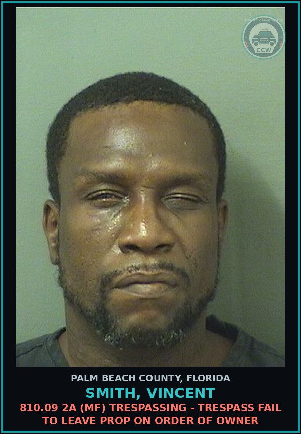 Booking mugshot of SMITH, VINCENT in Palm Beach County
