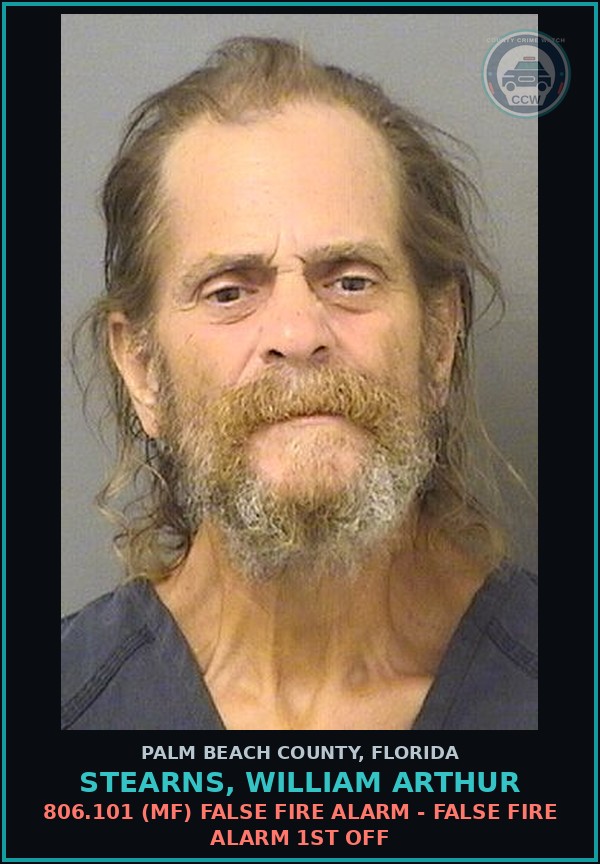 Booking mugshot of STEARNS, WILLIAM ARTHUR in Palm Beach County