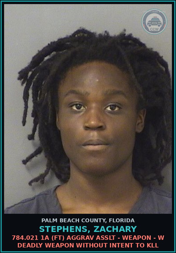 Booking mugshot of STEPHENS, ZACHARY in Palm Beach County