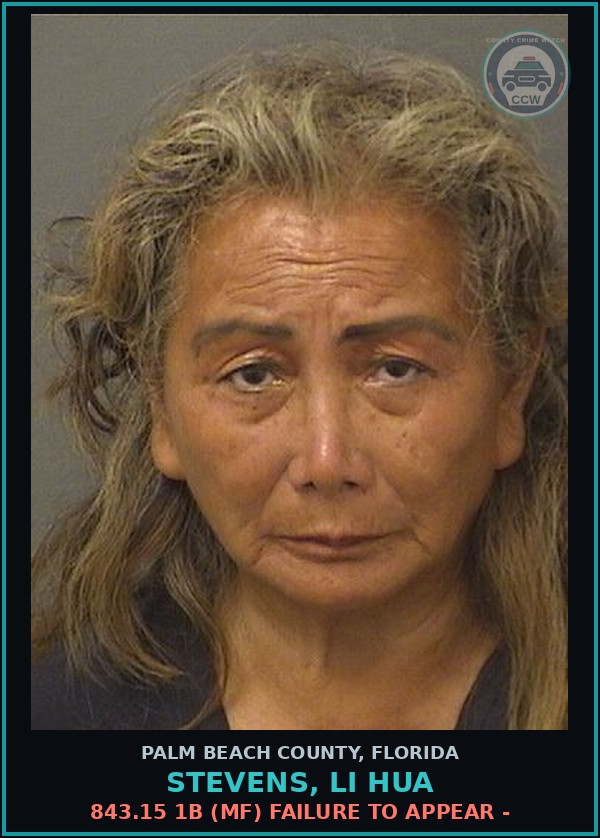 Booking mugshot of STEVENS, LI HUA in Palm Beach County