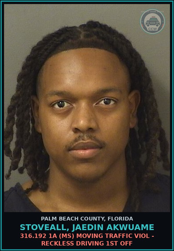Booking mugshot of STOVEALL, JAEDIN AKWUAME in Palm Beach County