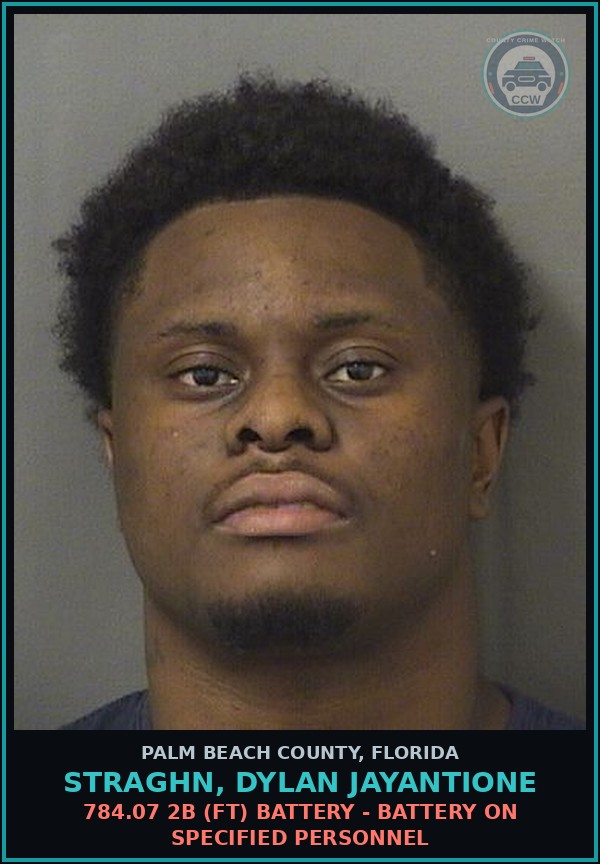 Booking mugshot of STRAGHN, DYLAN JAYANTIONE in Palm Beach County