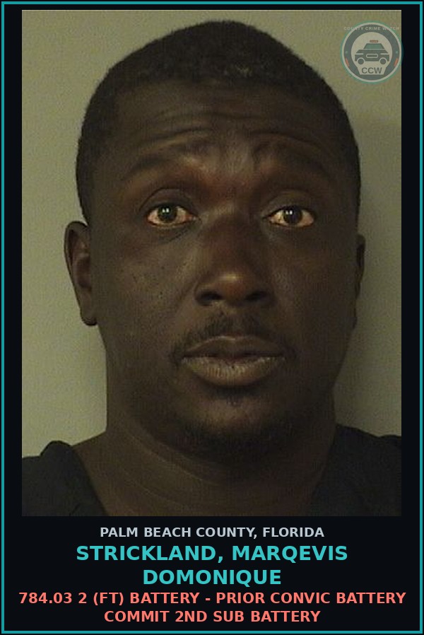 Booking mugshot of STRICKLAND, MARQEVIS DOMONIQUE in Palm Beach County