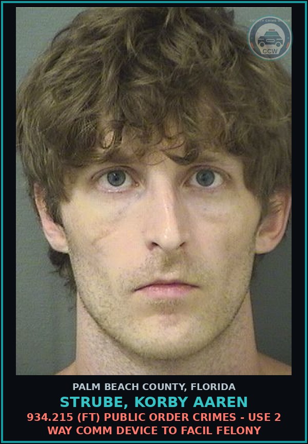 Booking mugshot of STRUBE, KORBY AAREN in Palm Beach County