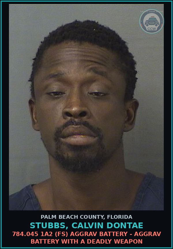 Booking mugshot of STUBBS, CALVIN DONTAE in Palm Beach County