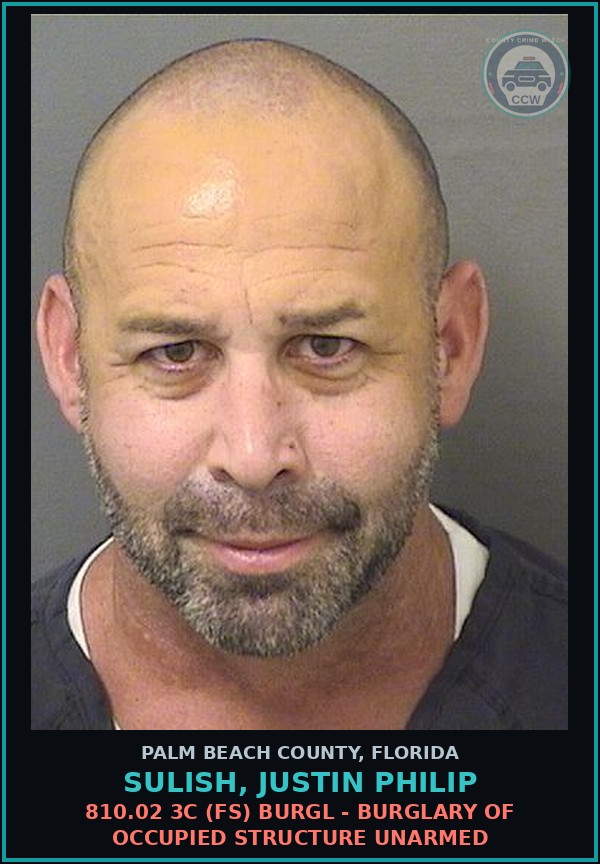 Booking mugshot of SULISH, JUSTIN PHILIP in Palm Beach County