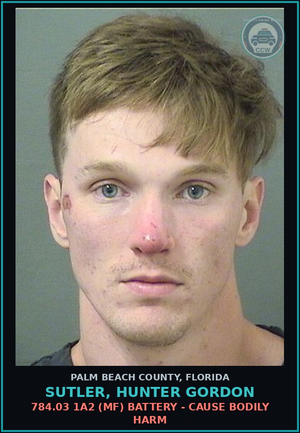 Booking mugshot of SUTLER, HUNTER GORDON in Palm Beach County