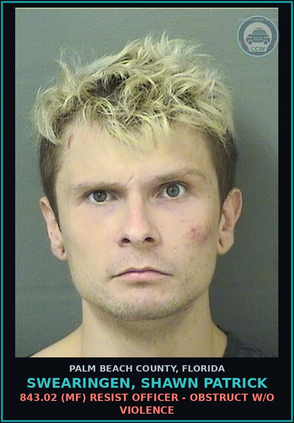 Booking mugshot of SWEARINGEN, SHAWN PATRICK in Palm Beach County