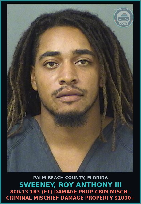 Booking mugshot of SWEENEY, ROY ANTHONY III in Palm Beach County