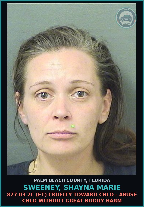 Booking mugshot of SWEENEY, SHAYNA MARIE in Palm Beach County
