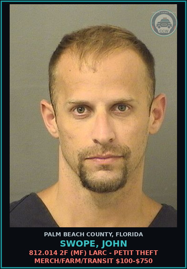 Booking mugshot of SWOPE, JOHN in Palm Beach County