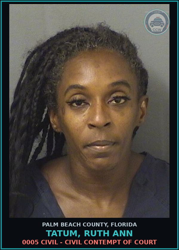 Booking mugshot of TATUM, RUTH ANN in Palm Beach County