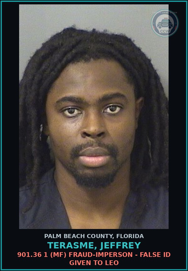 Booking mugshot of TERASME, JEFFREY in Palm Beach County