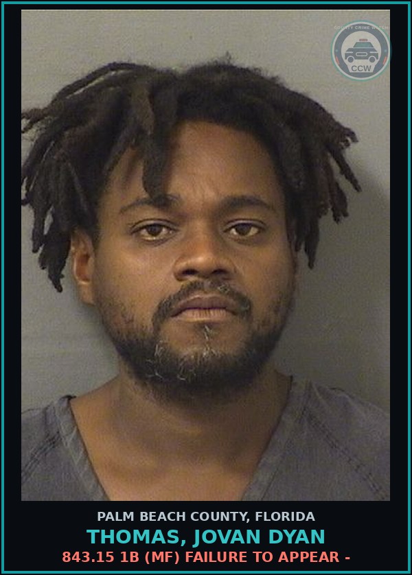 Booking mugshot of THOMAS, JOVAN DYAN in Palm Beach County