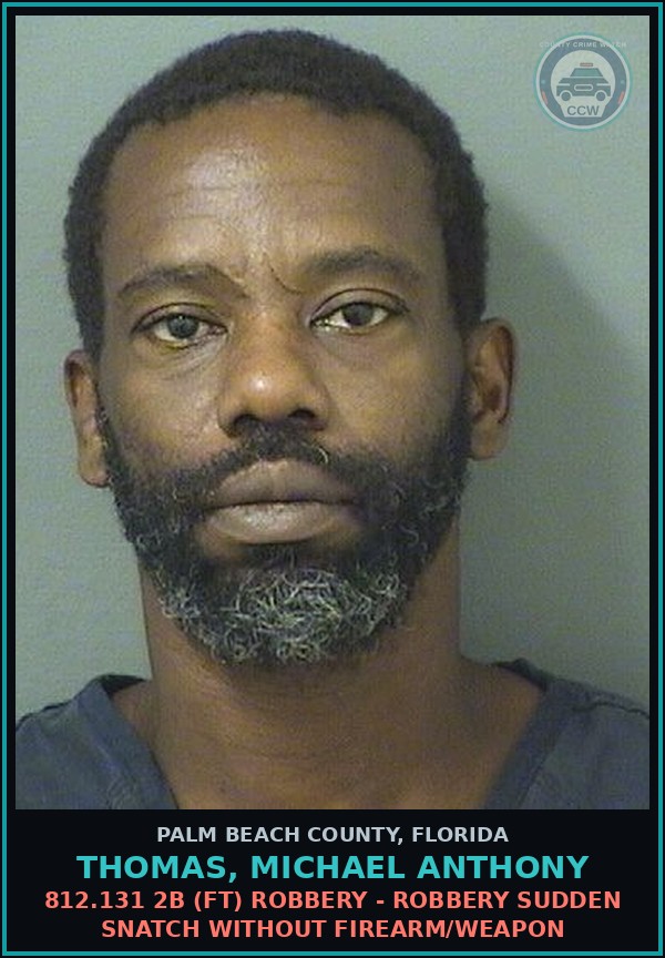 Booking mugshot of THOMAS, MICHAEL ANTHONY in Palm Beach County