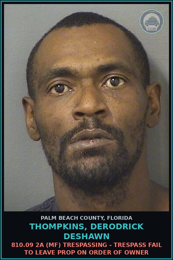 Booking mugshot of THOMPKINS, DERODRICK DESHAWN in Palm Beach County