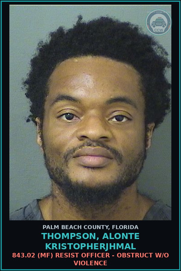 Booking mugshot of THOMPSON, ALONTE KRISTOPHERJHMAL in Palm Beach County
