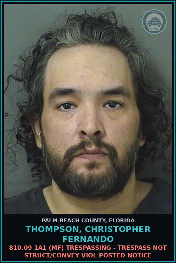 Booking mugshot of THOMPSON, CHRISTOPHER FERNANDO in Palm Beach County