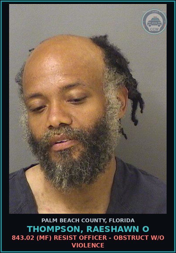 Booking mugshot of THOMPSON, RAESHAWN O in Palm Beach County